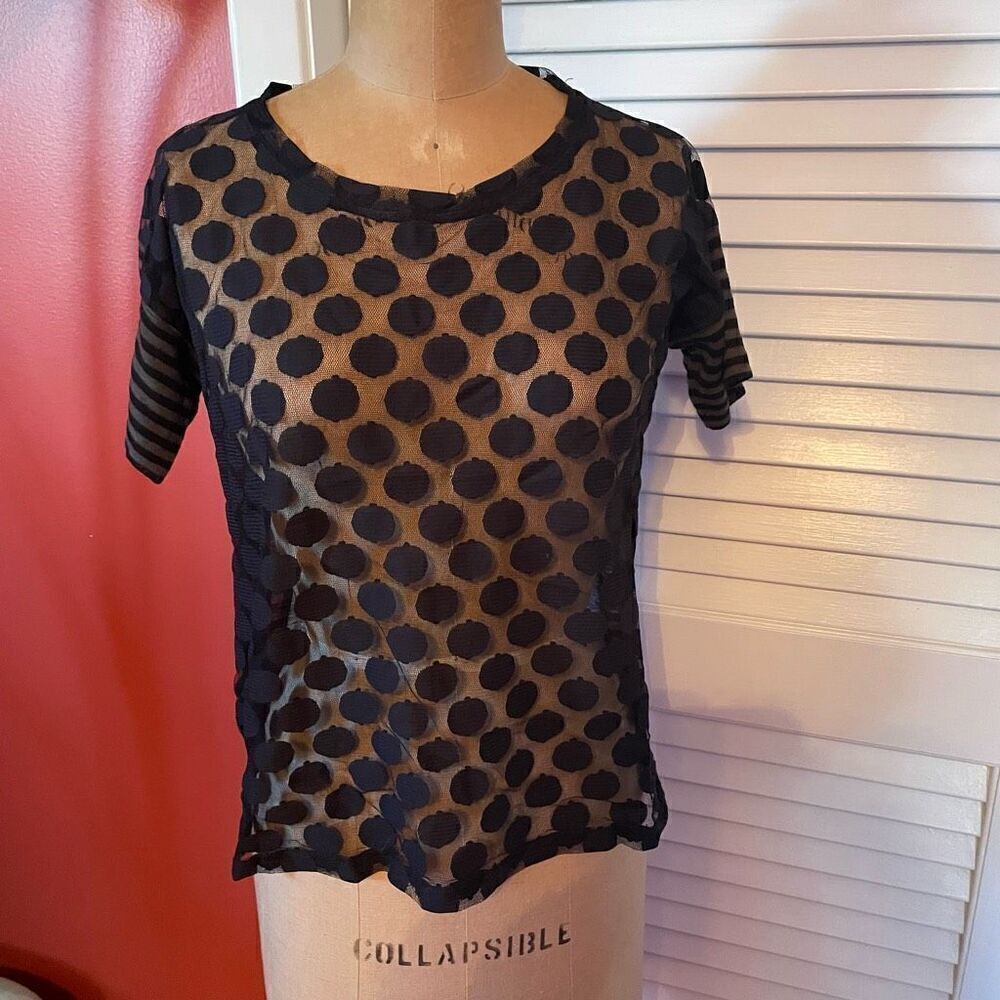 MADEWELL | HI LINE | sheer black polka dot short sleeve blouse S